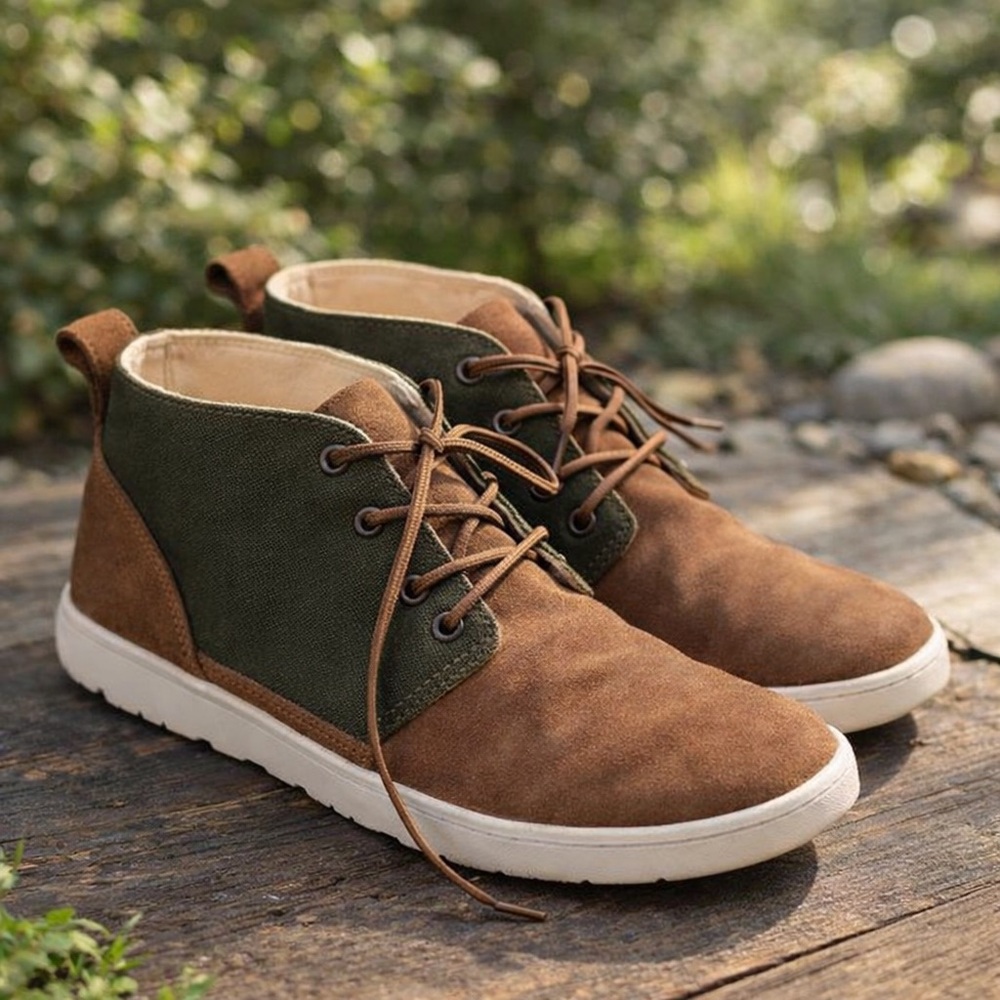 Kids UGG Chukka Boots - Brown & Olive Green Canvas with White Soles